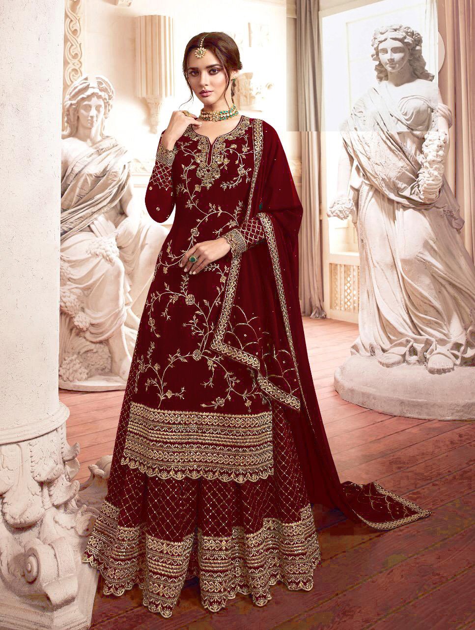 Bollywood Suit Indian Kameez Salwar Party party Maroon Colour Women Anarkali Gown Pakistani