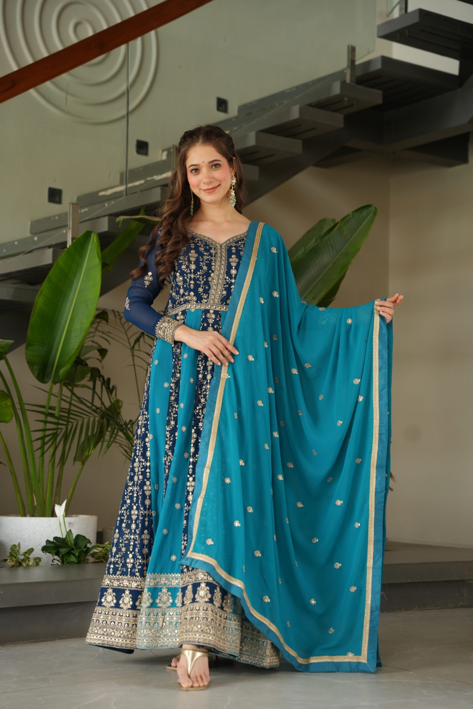 Women’s Rama Color Ready to Wear Salwar Kameez Set with Dupatta Traditional Ethnic Wear