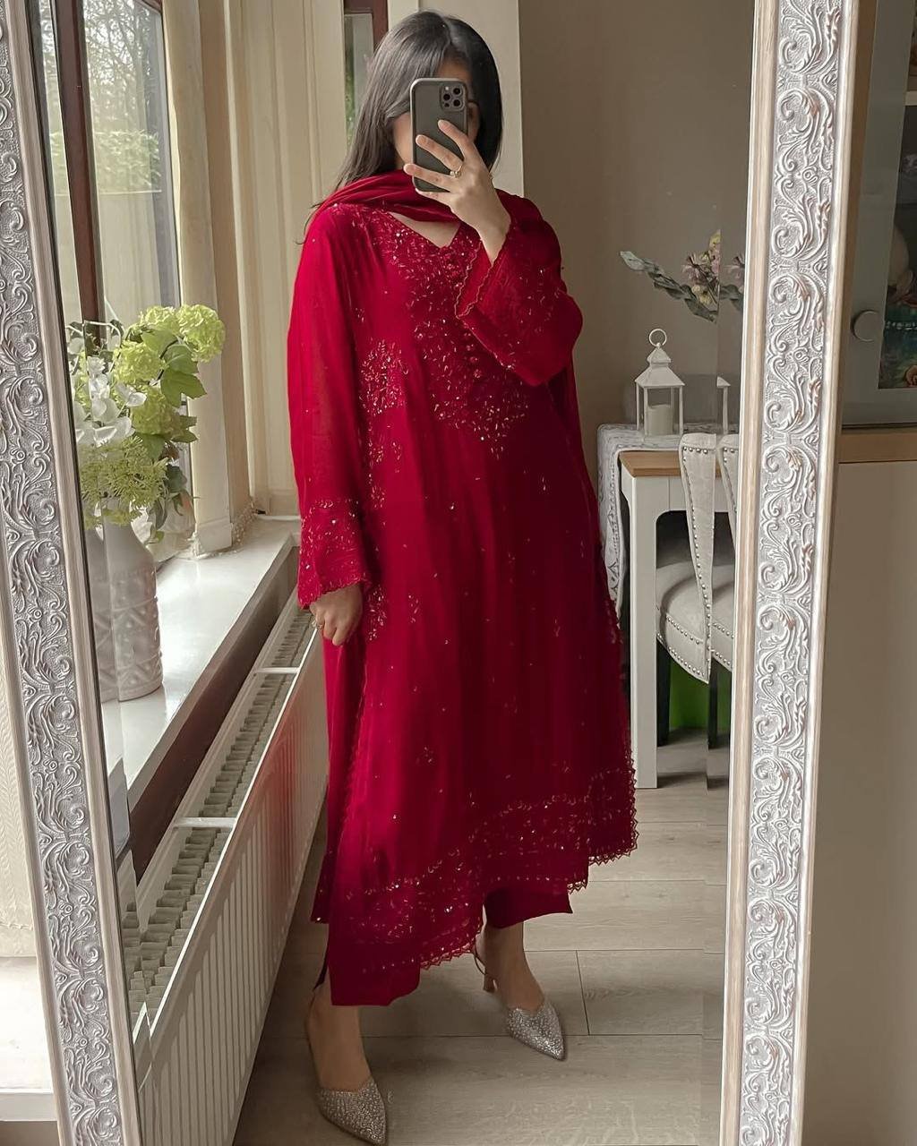 Women’s Fancy Ready To Wear Salwar Kameez Heavy Embroidery Indian Wedding Party Wear Designer Stitched Suit Set (Copy)
