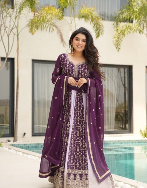 Designer Wine Salwar Kameez with Dupatta for Women Festival, Party & Special Occasion Wear
