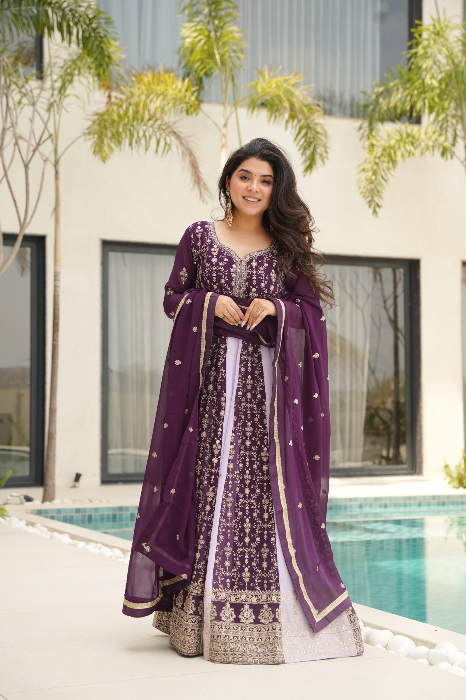 Designer Wine Salwar Kameez with Dupatta for Women Festival, Party & Special Occasion Wear
